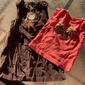 Gymboree monkey top 2T and overall dress 3T